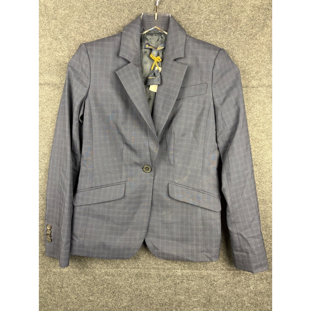 Brooks Brothers Navy Plaid Italian Tollegno Wool Blazer Womens 0P Petite NWT
